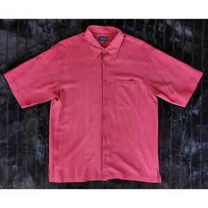 VTG Toscano 100% Silk Casual Button Up Shirt Mens L Red Geometric